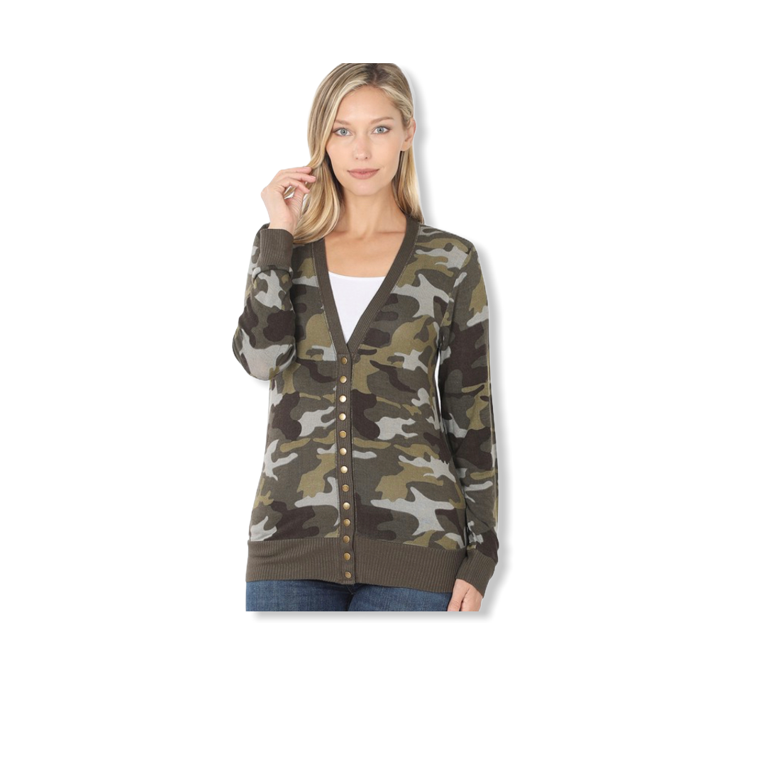 Camo cardigan 2025 sweater womens