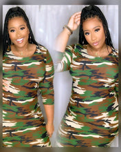 Load image into Gallery viewer, Bodycon Olive Camo Dress
